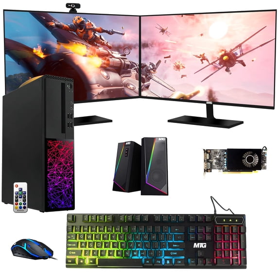 Restored TechMagnet Gaming Desktop PC,Intel i5 6th Gen,Galaxy,16GB RAM,240GB SSD|2TB HDD,MTG New Dual 27 Inch 165HZ Gaming Monitor,AMD RX 550,RGB Keyboard Mouse,Speaker,Webcam,Windows11 Pro