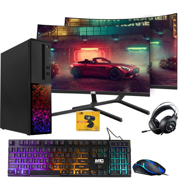 Restored TechMagnet Gaming Desktop PC,Intel i5 6th Gen,Galaxy,16GB RAM,240GB SSD,MTG New Dual 24 Inch Curved Monitor,RX 550,RGB Keyboard Mouse,Headphone,Webcam,Windows 11 Pro