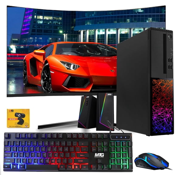 Restored TechMagnet Gaming Desktop PC,Intel i5 6th Gen,Galaxy,16GB RAM,480GB SSD | 2TB HDD,MTG New 24 Inch Curved Monitor,RGB Keyboard Mouse,GT 1030,Speaker,Webcam,Windows 11 Pro
