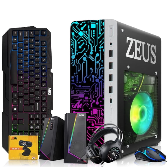 Restored TechMagnet Zeus Pro 9 Gaming Desktop PC, Intel i5, GT 1030, 16GB ARGB RAM, 1TB SSD, RGB Keyboard Mouse, Speaker, Headphone, Webcam, Win 11