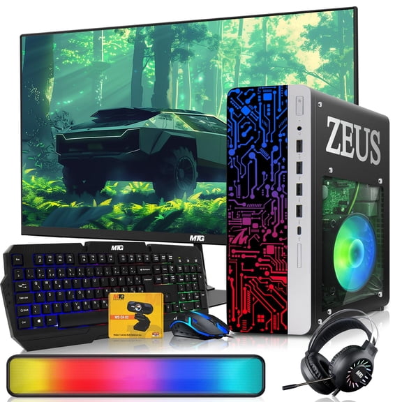 Restored TechMagnet Zeus Pro 9 Gaming Desktop PC, Intel i5, GT 1030, 32GB ARGB RAM, 256GB SSD, 22 Inch Monitor, RGB Keyboard Mouse, Soundbar, Headphone, USB WiFi BT, Win 11