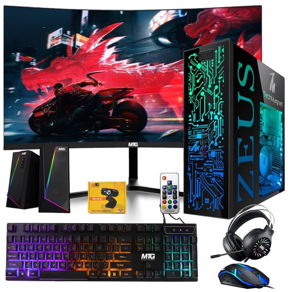 Restored TechMagnet Gaming Desktop PC,Intel i7 6th Gen,Zeus Pro 6,AMD RX 6400,8GB RAM ARGB,1TB SSD+4TB HDD,24 Inch Curved Monitor,RGB Front Panel,RGB Kit,Windows 11 Pro