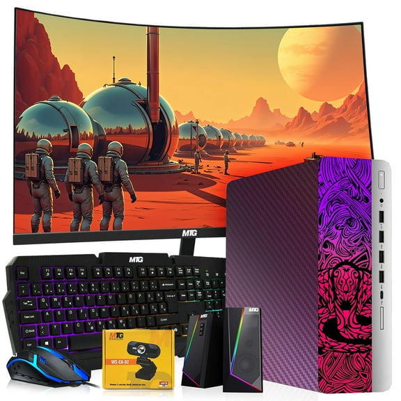 Restored TechMagnet HP Carbon Black Cobra Edition Desktop–Intel Core i5|16GB DDR4 Ram|512GB SSD|New 24 Inch Curved Monitor|Windows 11