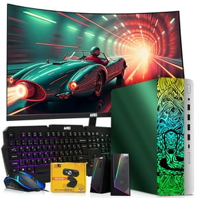 Restored TechMagnet HP Emerald Green Cobra Edition Desktop–Intel Core i5|16GB DDR4 Ram|512GB SSD|New 24 Inch Curved Monitor|Windows 11