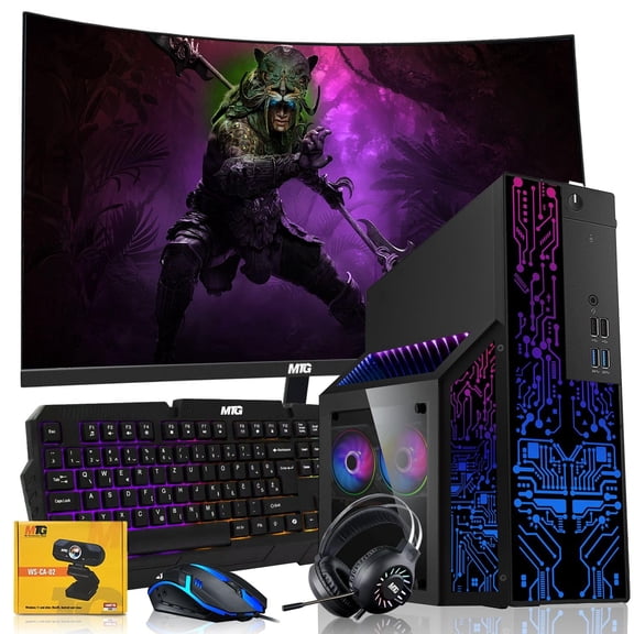 Restored TechMagnet Nova Desktop PC Bundle,Core i7 32GB RAM 1TBSSD 27 inch Curved Monitor RTX 4060 Graphics RGB Keyboard with AI-Enabled Copilot Key Mouse Headphones Webcam Windows11 Pro