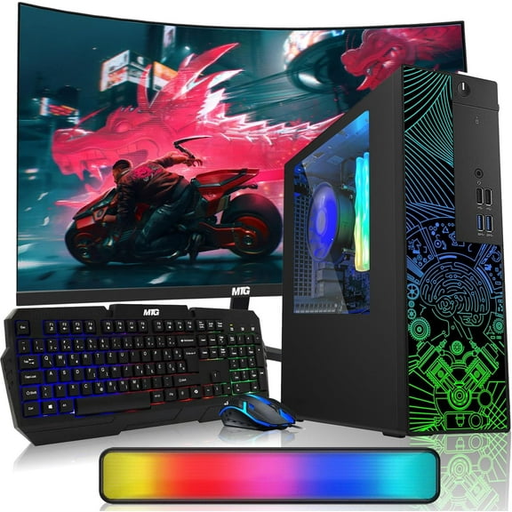 Restored TechMagnet RGB Desktop Computer PC - Intel Core i5,32GB ARGB RAM,1TB SSD,32 inch Curved Monitor with RGB Keyboard with AI-Enabled Copilot Key Mouse and RGB Soundbar Windows 11 Pro