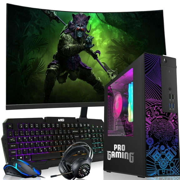 Restored TechMagnet RGB Desktop Computer PC-Intel Core i5,32GB ARGB RAM,1TB SSD,GT-1030,27 Inch Curved Monitor with RGB Keyboard,AI-Enabled Copilot Key,Mouse and Headphone,Windows 11 Pro