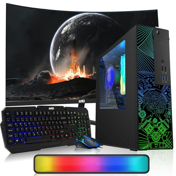 Restored TechMagnet RGB Desktop Computer PC-Intel Core i5,32GB ARGB RAM,256GB SSD,27 Inch Curved Monitor with RGB Keyboard,AI-Enabled Copilot Key Mouse and Soundbar,Windows 11 Pro
