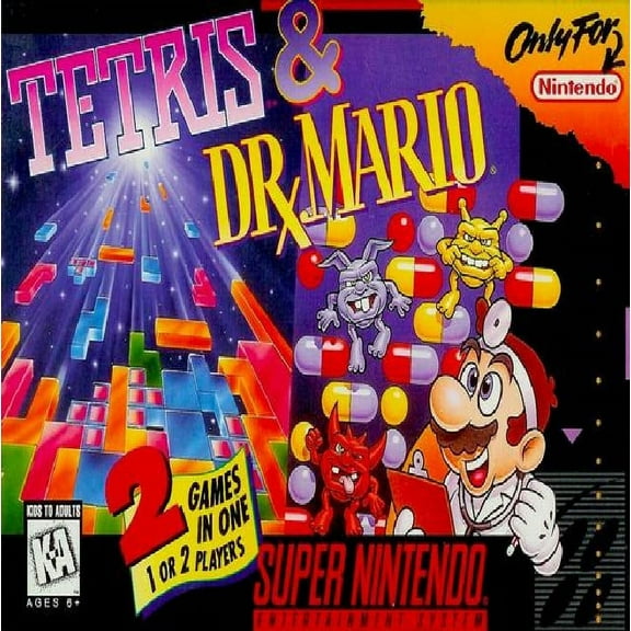 Restored Tetris & Dr. Mario (Super Nintendo, 1994) SNES Puzzle Game (Refurbished)