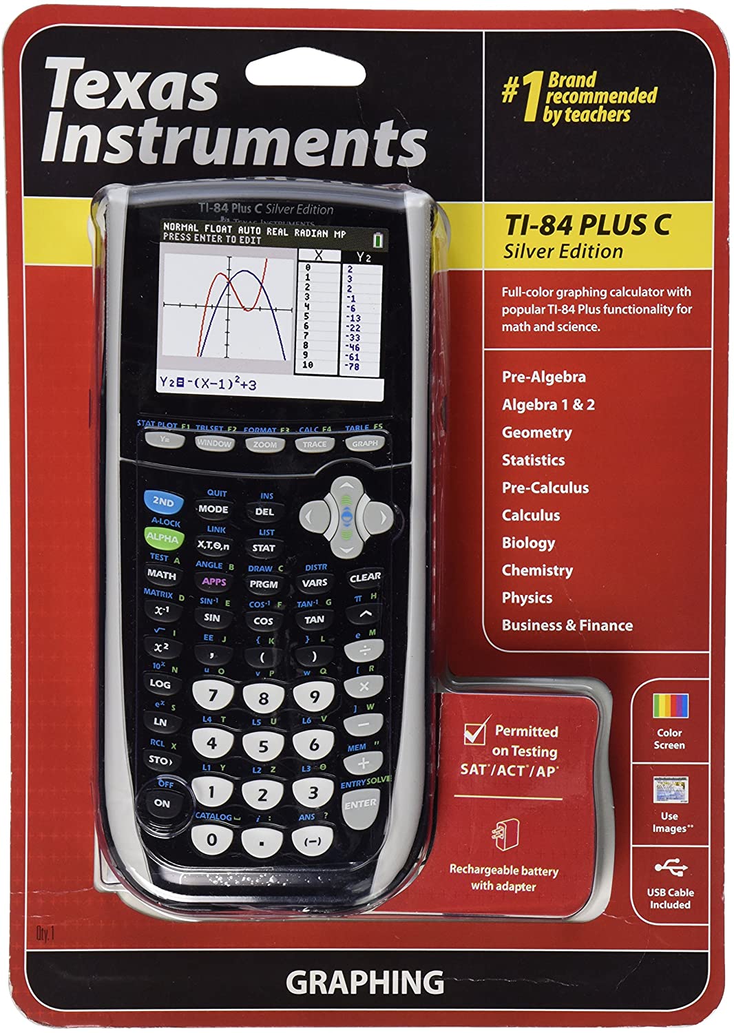 Restored Texas Instruments TI-84 Plus C Silver Edition Graphing Calculator Black Handheld (Refurbished)