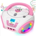 thumbnail image 1 of Restored TinyGeeks Tunes Kids Boombox CD Player + FM Radio + USB Aux, Stereo Speakers, Pink + White, 1 of 5