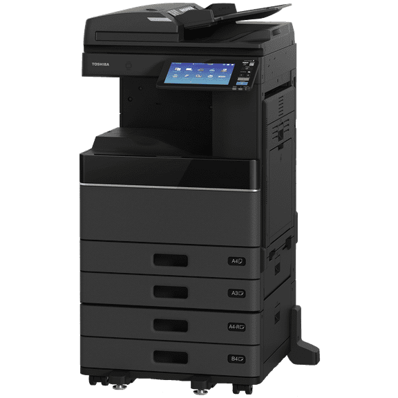Restored Toshiba E-Studio A3/A4 Color Laser Multifunction Copier – 45 PPM, Print, Copy, Scan, Auto Duplex, Scan-to/Print-from USB, Network Ready, 2 Trays, Stand P/N: 2505AC (Refurbished)