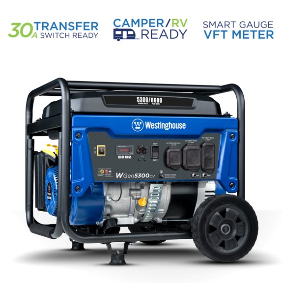 Restored Westinghouse 6600 Peak Watt Home Backup Portable Gas Generator, Recoil Start, RV Ready Outlet, CO Sensor (Refurbished)