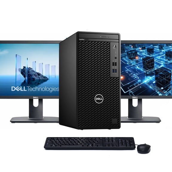 Restored Windows 11 Dell Desktop Computer | Hexa-Core i5 10th gen CPU | 16GB RAM | 512GB SSD | Dual 22" LCD's | (Refurbished)
