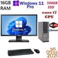 thumbnail image 1 of Restored Windows 11 Dell i7 3.4 ghz 16GB RAM 500GB SSD 22" LCD WiFi BT Desktop Computer PC Office21 (Refurbished), 1 of 1