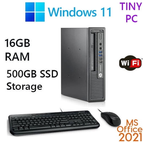 Restored Windows 11 HP Tiny Micro Core i5 16GB RAM 500GB SSD WiFi Desktop Computer PC Office21 (Refurbished)