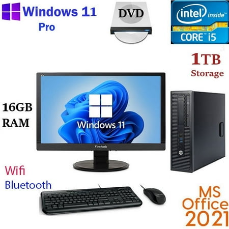 Restored Windows 11 HP i5 3.2 ghz 1TB 16GB RAM 23" LCD WiFi Desktop Computer PC Office21 (Refurbished)