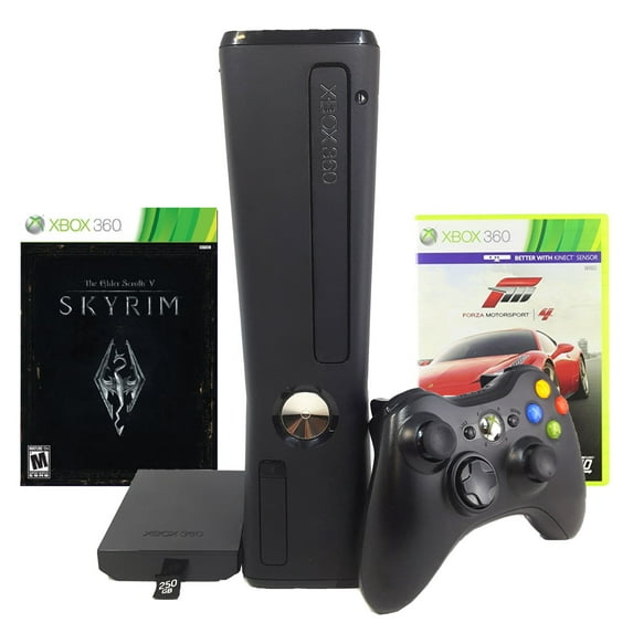 Restored Xbox 360 Slim 250GB Game Console with Forza Motorsport 4 Essentials and Skyrim (Refurbished)