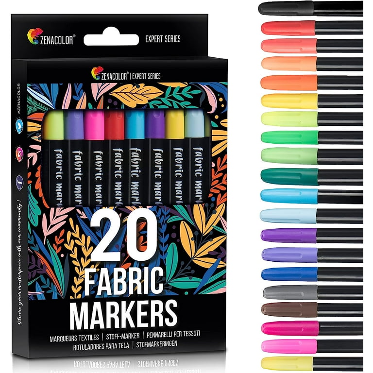 Restored Zenacolor 20 Fabric Markers Pens Set - Non Toxic, Indelible and  Permanent Fabric Paint Fine Point Textile Marker Pen 