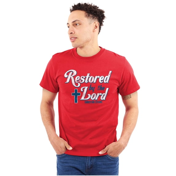 Restored by the Lord Christian Men's Graphic T Shirt Tees Brisco Brands S