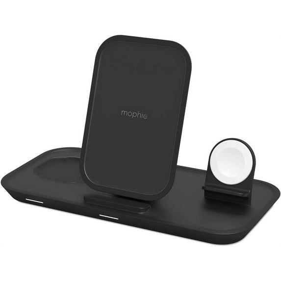 Restored mophie 3-in-1 Wireless Charging Stand for Apple iPhone, AirPods/AirPods Pro & Watch, Fast Charging, Black (Refurbished)