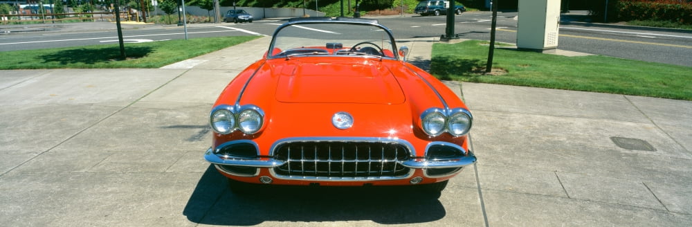 red 1959 Corvette front view Portland Oregon Canvas Art - Panoramic Images (27 x 9)