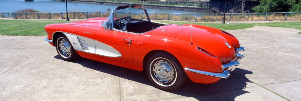 red 1959 Corvette side view Portland Oregon Canvas Art - Panoramic Images (36 x 12)