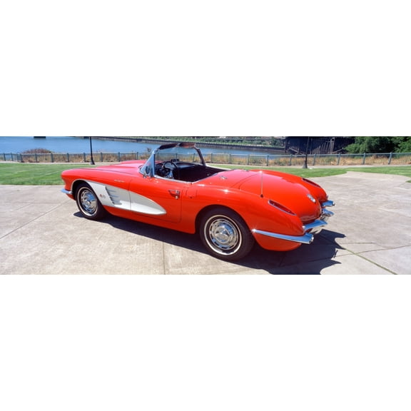 Restored red 1959 Corvette side view Portland Oregon Canvas Art - Panoramic Images (36 x 12)