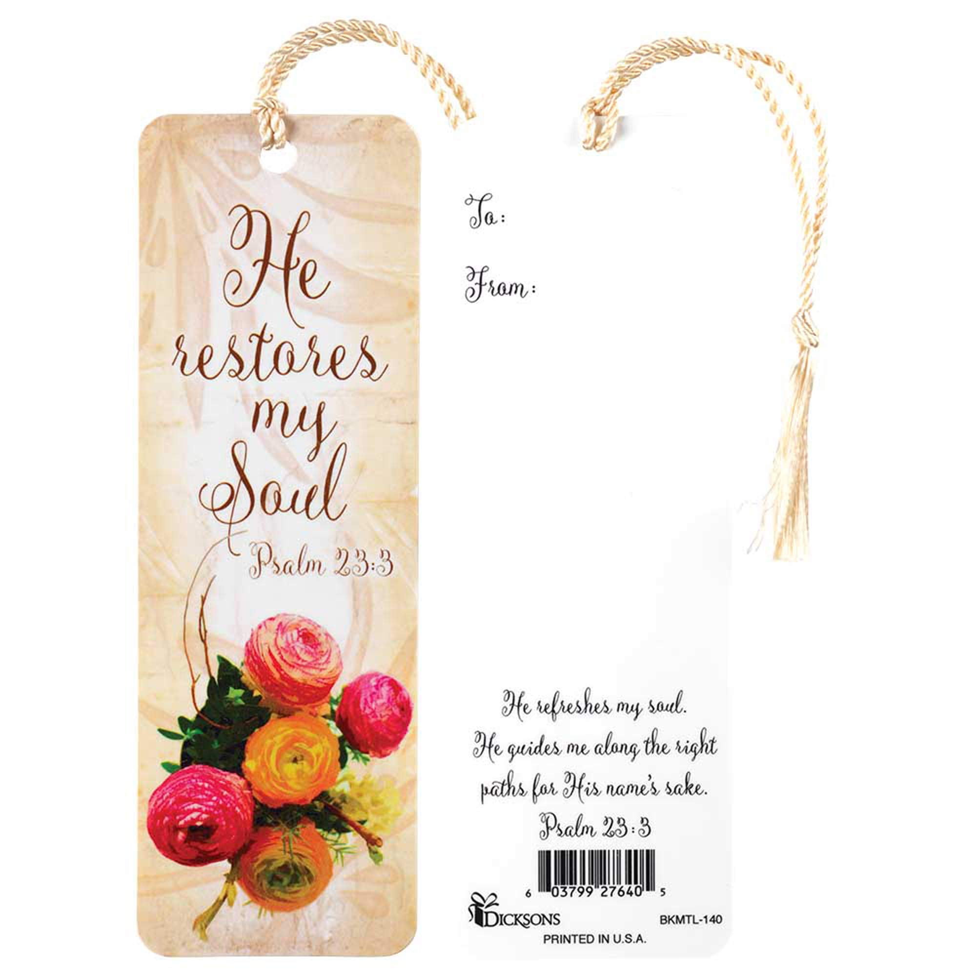 Restores My Soul Floral Pattern Cream Cardstock Tassel Bookmark Tags, Pack of 12