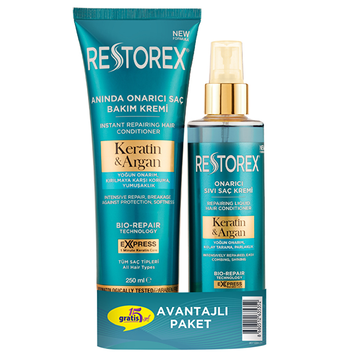 Restorex Keratin & Argan Repairing Hair Care Cream 250 ml + Liquid Hair