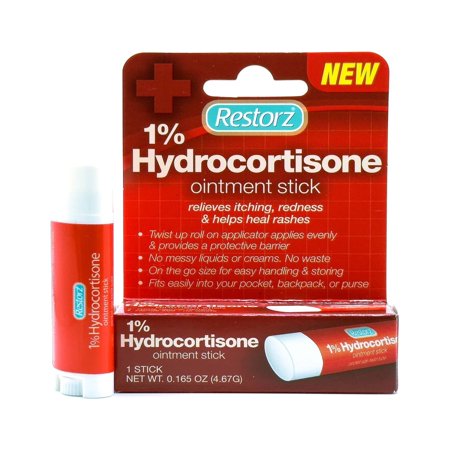 Restorz Hydrocortisone 1% Cream Treatment Stick (2 Pack) - No Mess Travel Size Ointment Applicator for Gentle Support/Portable & Easy to Use/Fast Acting Relief for Itches, Bites, Redness & Rashes