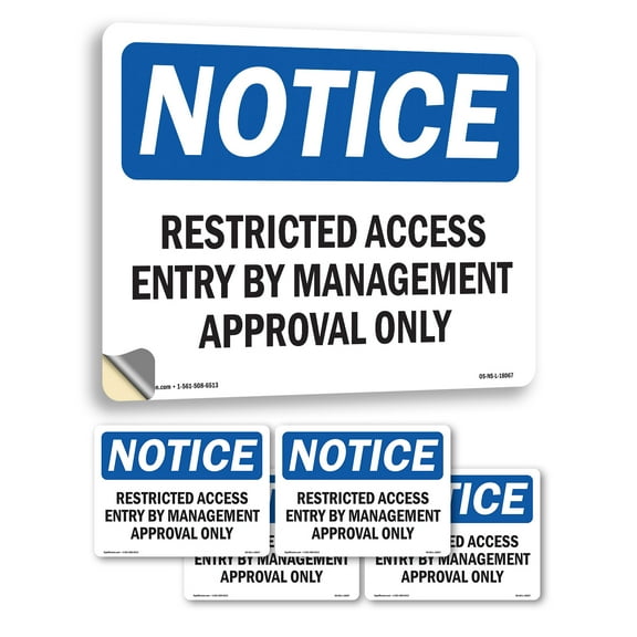 Restricted Access Entry By Management Approval OSHA Notice Vinyl Decal Label 5 Inch x 3.5 Inch - 5 Pack