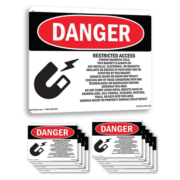 Restricted Access Strong Magnetic Field OSHA Danger Aluminum Sign 10 Inch x 7 Inch - 10 Pack