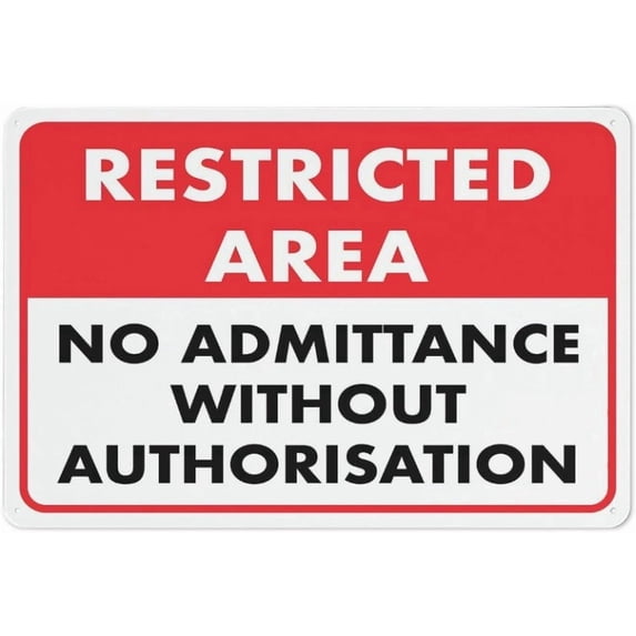 Restricted Area No Admittance Warning Style Tin Sign, Outdoor Metal Decor for Business Workplace Office Home Garden, Access Prohibition Sign, 8x12 Inch