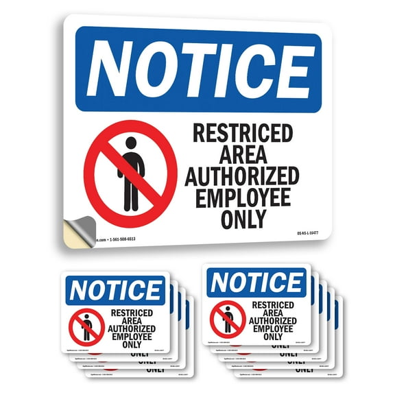 Restricted Area Authorized Employees Only OSHA Notice Vinyl Decal Label 10 Inch x 7 Inch - 10 Pack