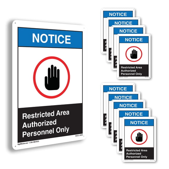 Restricted Area Authorized Personnel Only OSHA Notice Rigid Plastic Sign 14 Inch x 10 Inch - 10 Pack