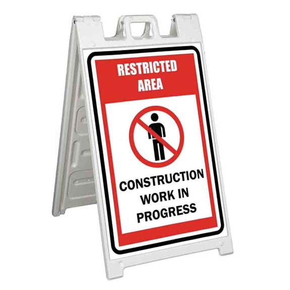 Restricted Area Construction Work In Progress (24" X 36") Standard A-Frame Signicade, Includes Decal Applied To Stand