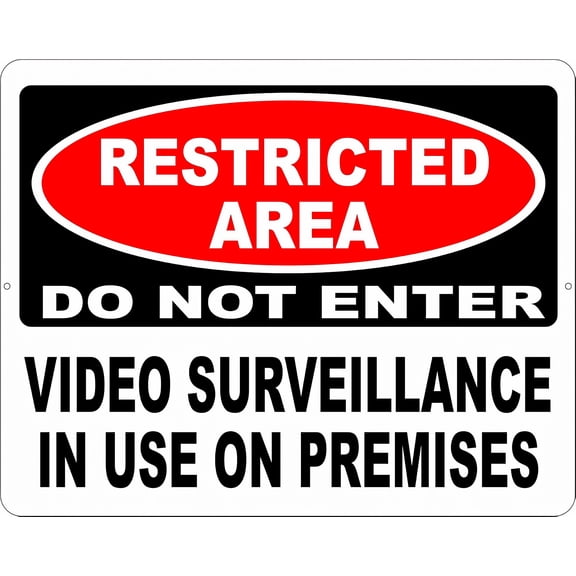 Restricted Area Do Not Enter Metal Sign - 8"x12" Sign with Video Surveillance Inconvenience Notice, Indoor Outdoor Use, Restricted Zone