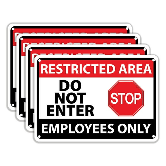 Restricted Area Do Not Enter Employees Only Sign - 4 Pack - 10 x 14 Inches Rust Free PVC - UV Protected, Waterproof, Weatherproof and Fade Resistant - 4 Pre-drilled Holes - ESIGN0005 4 PACK
