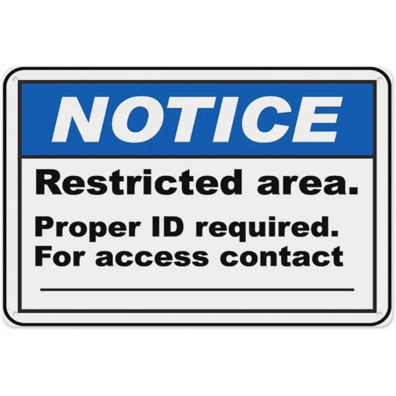 Restricted Area Id Required Sign 8"x12", Aluminum Tin Warning Signs for Home Outdoor Garden, Durable Weatherproof Security Sign for Entry