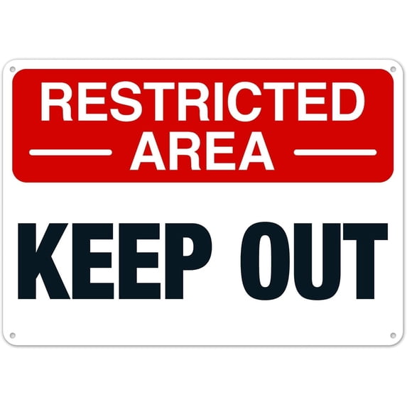 Restricted Area Keep Out Metal Sign, Informational Decorative Wall Display for Secure Facilities, Access Restriction Sign, 8x12 Inch