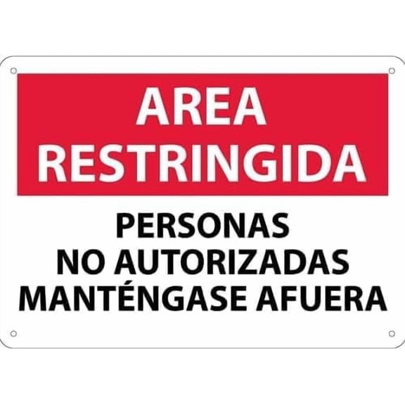 Restricted Area Keep Out Spanish Metal Sign 8x12 Inch for Office Building Inrial Warehouse Commercial Property Indoor Outdoor Wall Display Bilingual Access Regulation Notice for Commercial Spaces