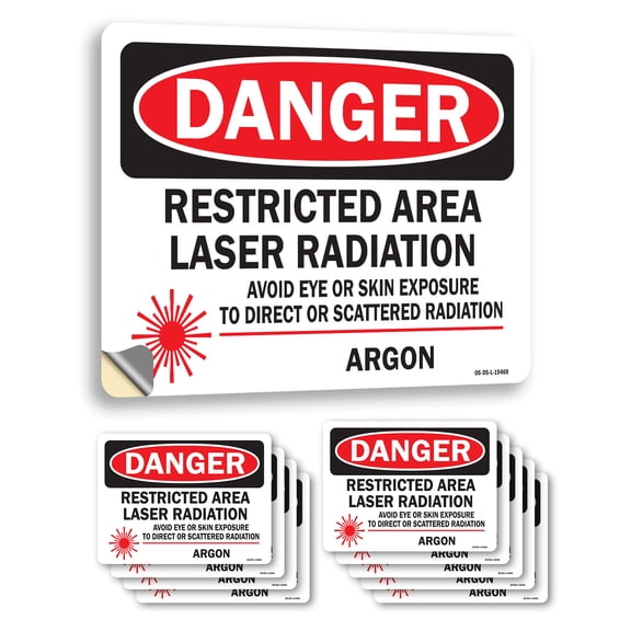 Restricted Area Laser Radiation Avoid Eye OSHA Danger Vinyl Decal Label 14 Inch x 10 Inch - 10 Pack