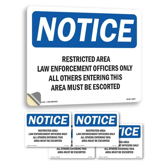 Restricted Area Law Enforcement Officers OSHA Notice Vinyl Decal Label 10 Inch x 7 Inch - 5 Pack