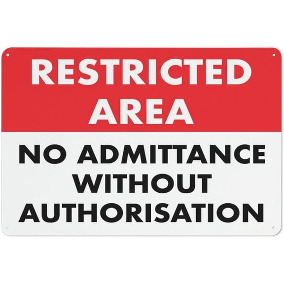 Restricted Area No Admittance Metal Warning Sign 8"x12", Durable Weatherproof, For Outdoor Indoor Security Alert