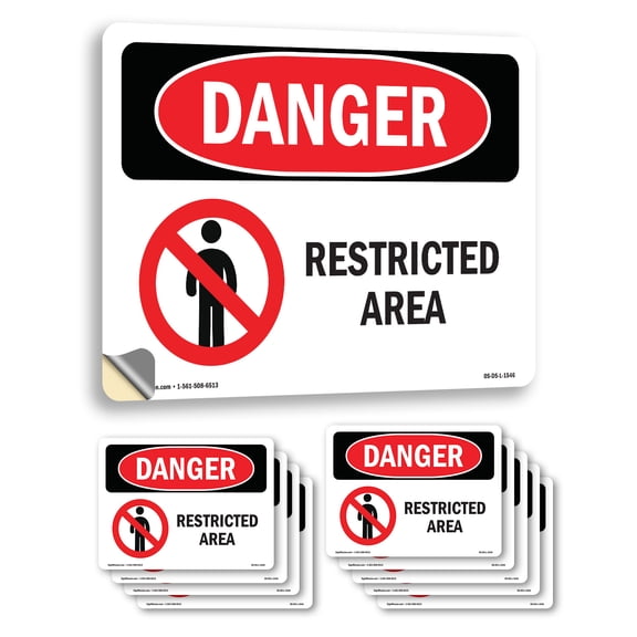 Restricted Area OSHA Danger Vinyl Decal Label 14 Inch x 10 Inch - 10 Pack