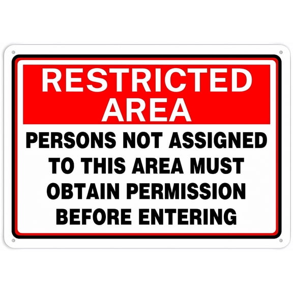 Restricted Area Persons Not Assigned Must Obtain Permission - 8"x12" Tin Metal Safety Sign, Outdoor Decor Caution Sign for Road, Street