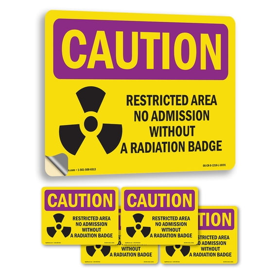 Restricted Area Radiation Badge OSHA Caution Radiation Vinyl Decal Label 24 Inch x 18 Inch - 5 Pack