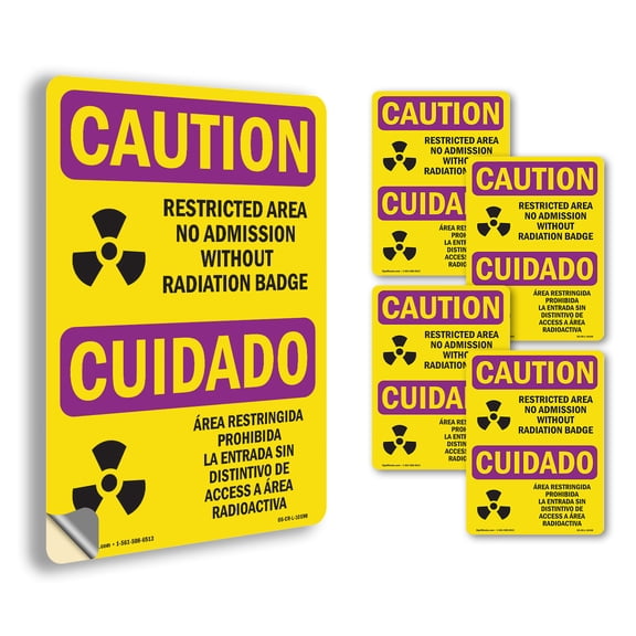 Restricted Area Radiation Badge OSHA Caution Radiation Vinyl Decal Label 5 Inch x 3.5 Inch - 5 Pack