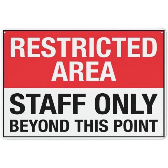 Restricted Area Staff Only Reflective Aluminum Metal Signage - 8"x12", With Symbol, Weatherproof - Office, Restaurant, Hospital, Retail Backroom